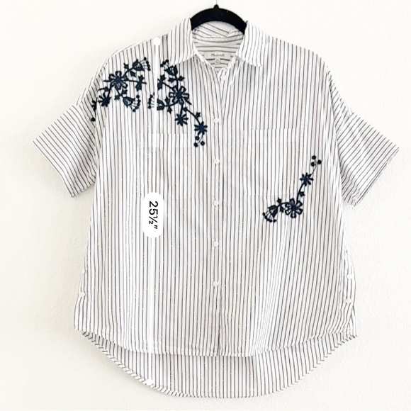 Madewell Embroidered Courier Side Button Shirt Stripe XXS - Picture 11 of 11